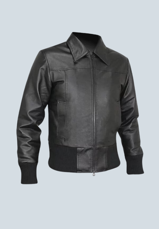 Steve Waist Black Leather Bomber Jacket
